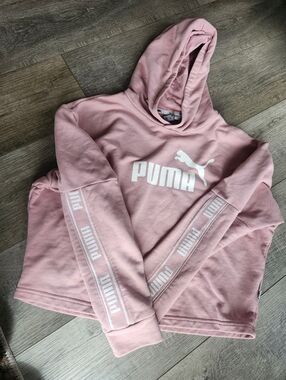 Puma Pink Pullover Hoodie with White Logo Women's M